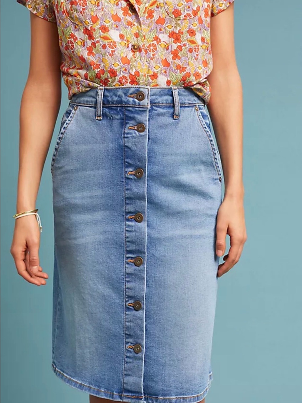 Pilcro Button-Front Denim Skirt
